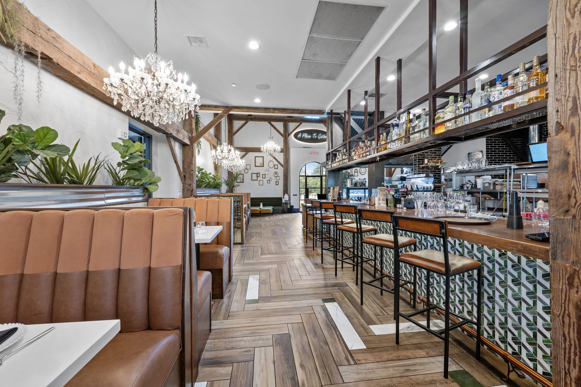 Upscale restaurant interior photographed on a booked commercial shoot