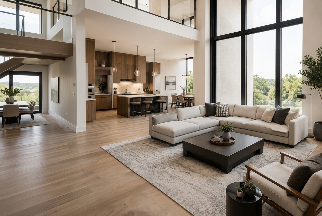 Professionally edited luxury real estate living room and kitchen